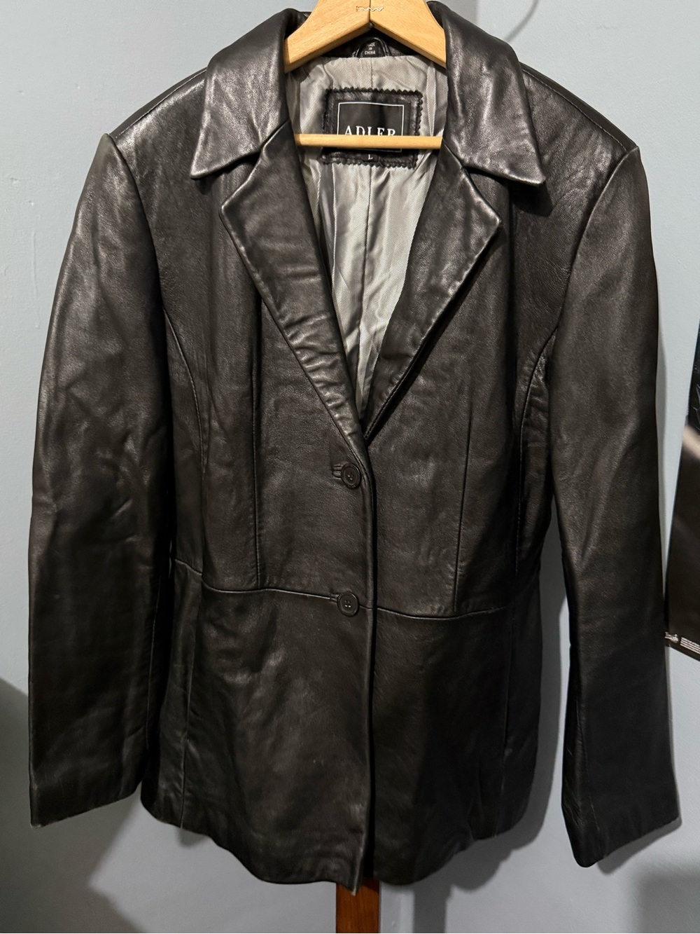 Adler Women's Black Leather Two-Button Blazer Jacket